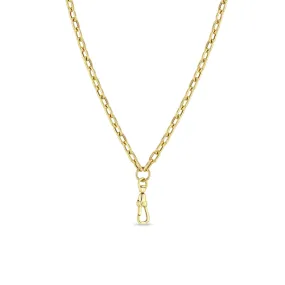 14k Gold Medium Square Oval Chain Necklace with Fob Clasp Drop