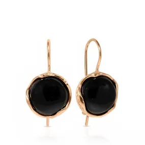 14K Rose Gold Round Black Onyx 12mm Dangle Earrings