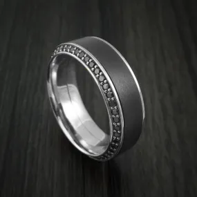 18k White Gold Men's Ring With Elysium Black Diamond Inlay And Eternity Set Black Diamonds Custom Made Band