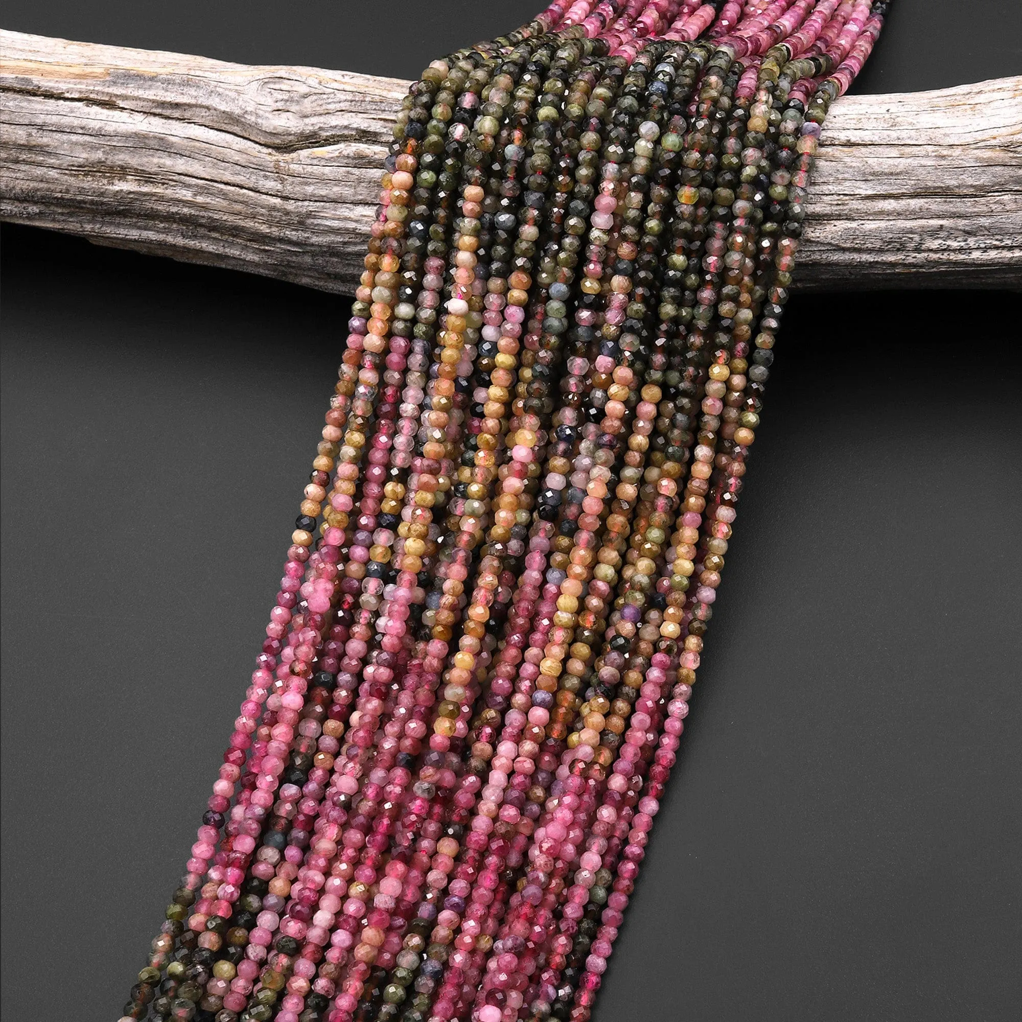 3mm Faceted Rondelle Natural Multicolor Tourmaline Beads Pink Green Yellow Gemstone 15.5" Strand