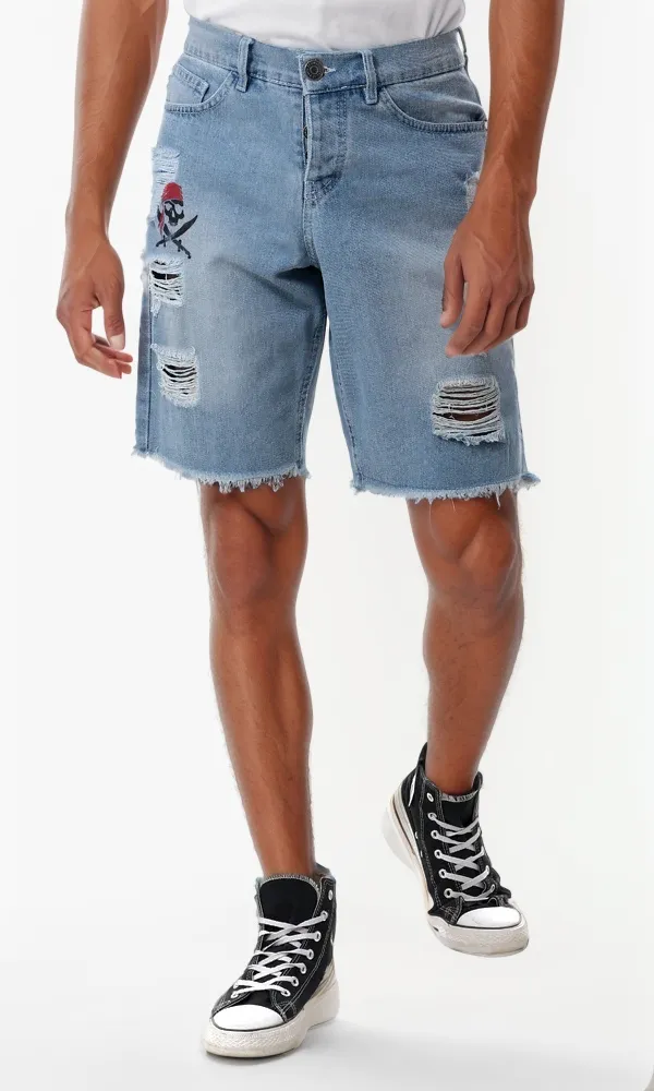 56714 Ripped Fashionable Light Blue Denim Short