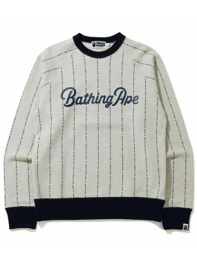 A Bathing Ape Stripe Text Crewneck Ivory