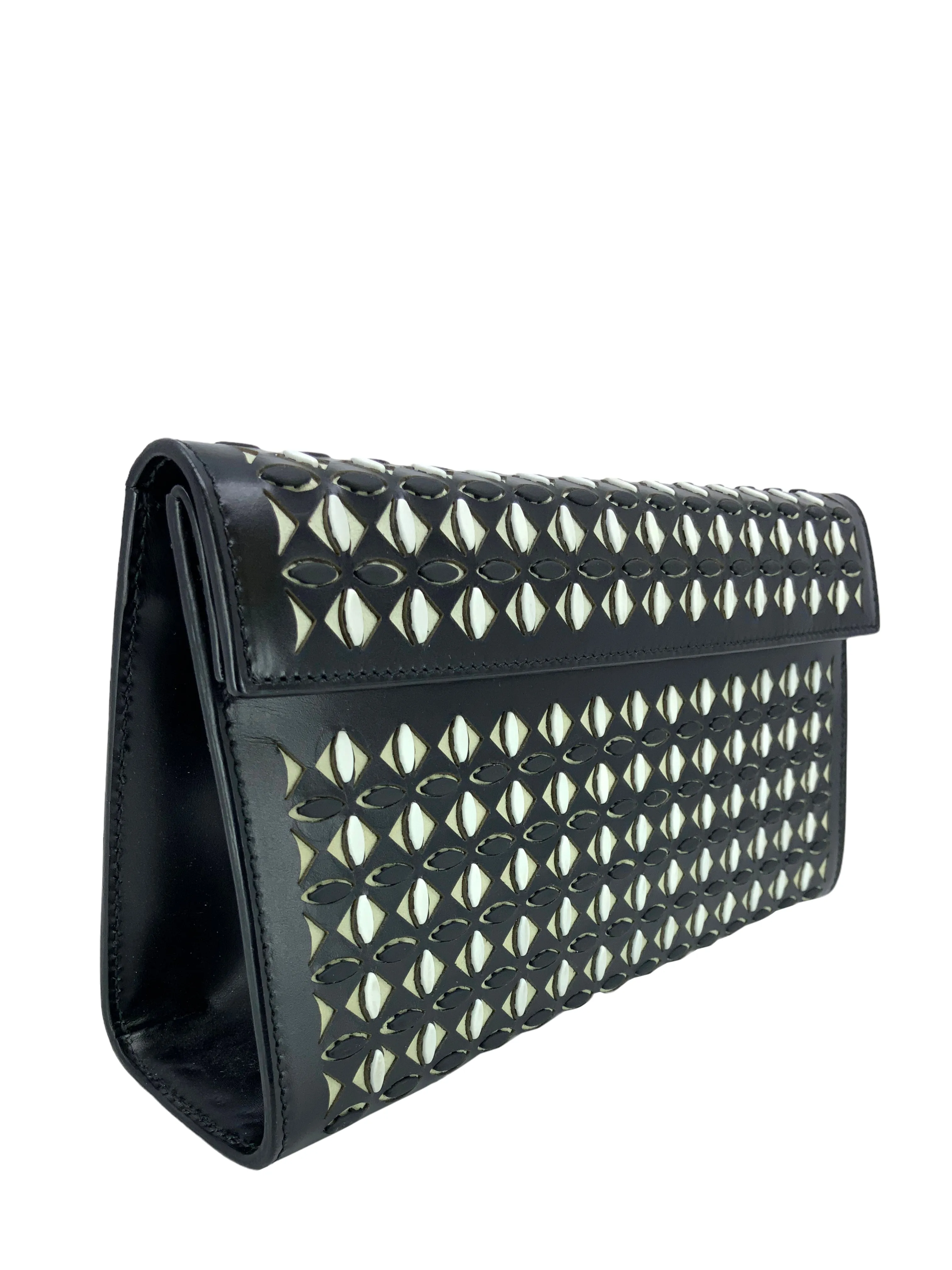 ALAIA Mina Laser Cut Calfskin Flap Clutch