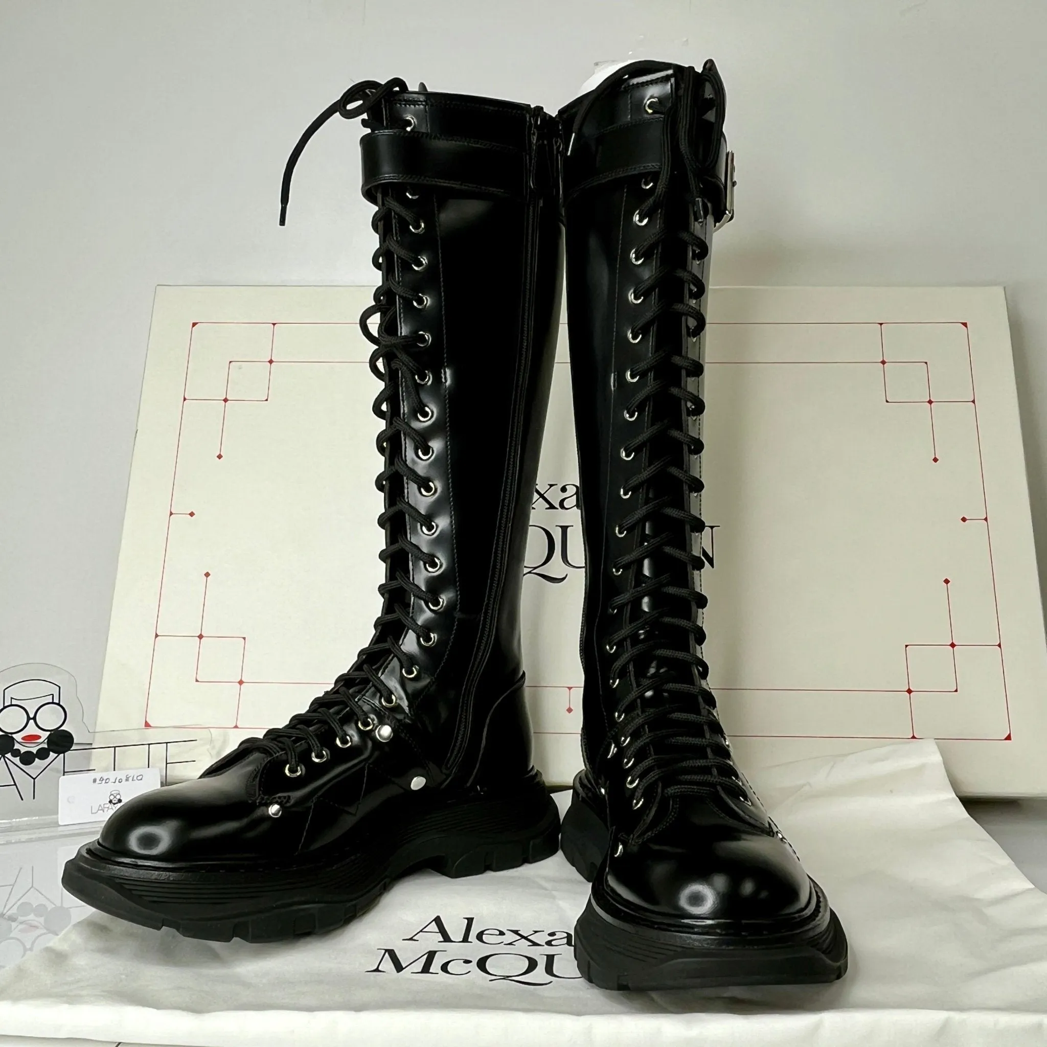 Alexander McQueen Women’s Tread Lace-Up Tall Boots - 38