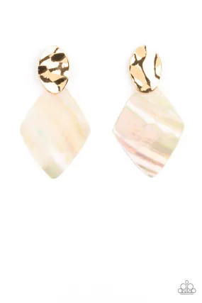 Alluringly Lustrous Gold and Iridescent Shell Post Earrings - Paparazzi Accessories