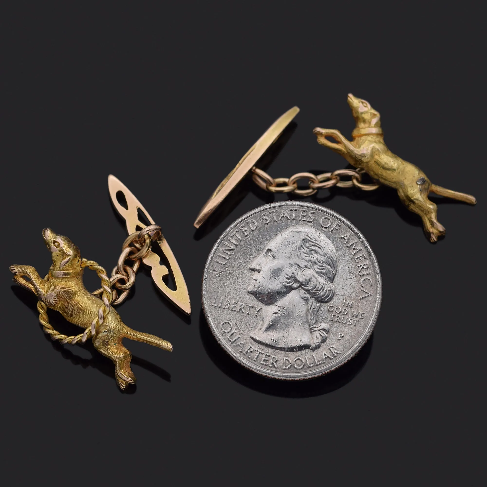 Antique 14K Yellow Gold Agility Show Dog Cufflinks