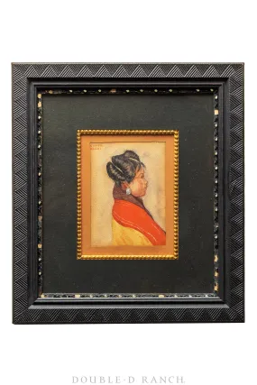 Art, Portrait, Watercolor, Hopi Maiden, Framed, Mid 20th Century, 1087