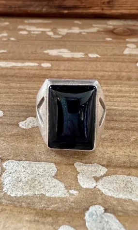 BLACK ARROW Chimney Butte Handmade Men's Ring Sterling Silver & Onyx Ring  Size 10 1/4