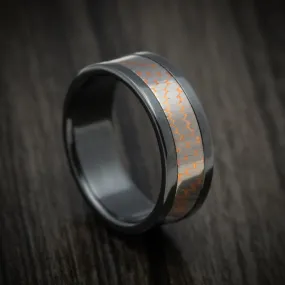 Black Titanium And Superconductor Men's Ring Custom Made Titanium-Niobium And Copper Band