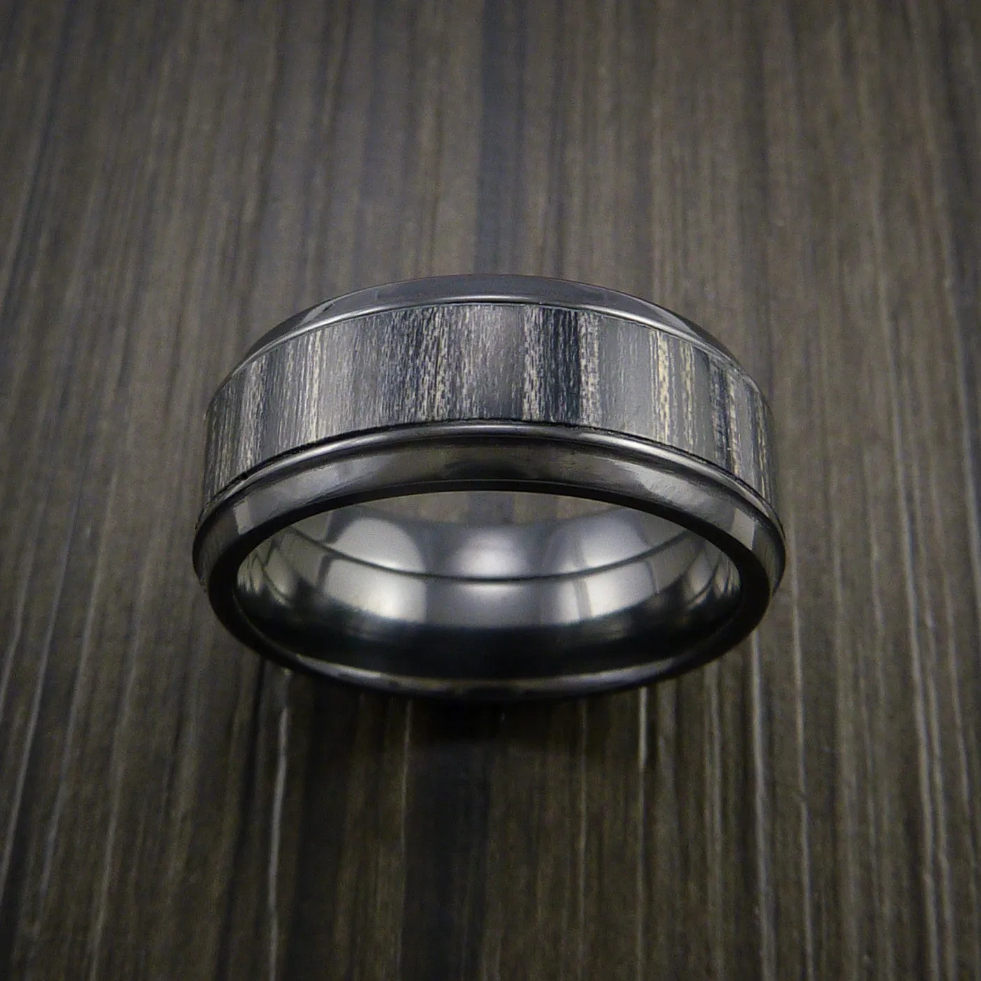 Black Titanium Men's Ring with Wood Inlay Custom Made Wedding Band