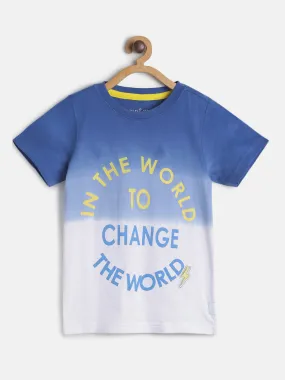 Boys Blue Cotton Printed Round Neck T shirt