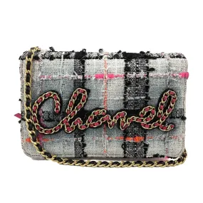 CHANEL - 2019 Tweed Pink / Orange / Gold 'Chanel' Wallet on Chain / Crossbody