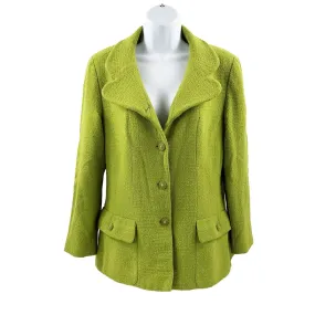 Chanel - 90s Lime Green Boucle Wool Sport Coat Blazer - CC Buttons - 42 / US 10