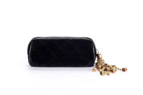 Chanel Vintage Black Suede Pouch with Card