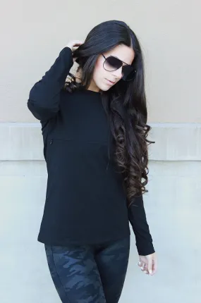 Classic Cotton LONG SLEEVE Nursing Top- Solid Black