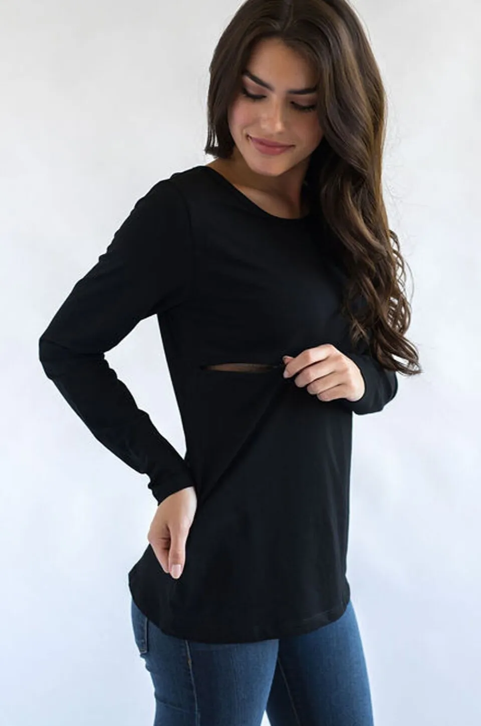 Classic Cotton LONG SLEEVE Nursing Top- Solid Black