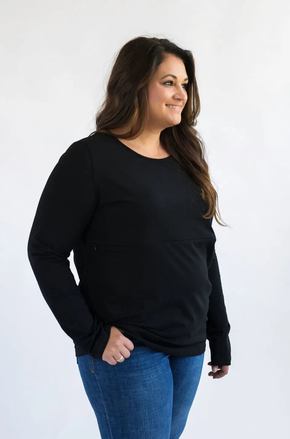 Classic Cotton LONG SLEEVE Nursing Top- Solid Black