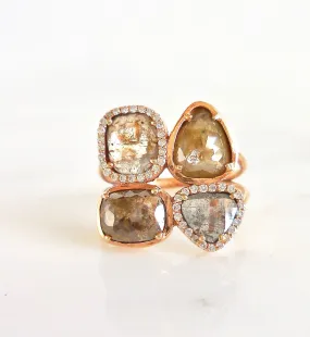 Cluster Rose Cut Diamond Ring - Rose Cut Diamond Ring - Unique Rose cut Gold Ring