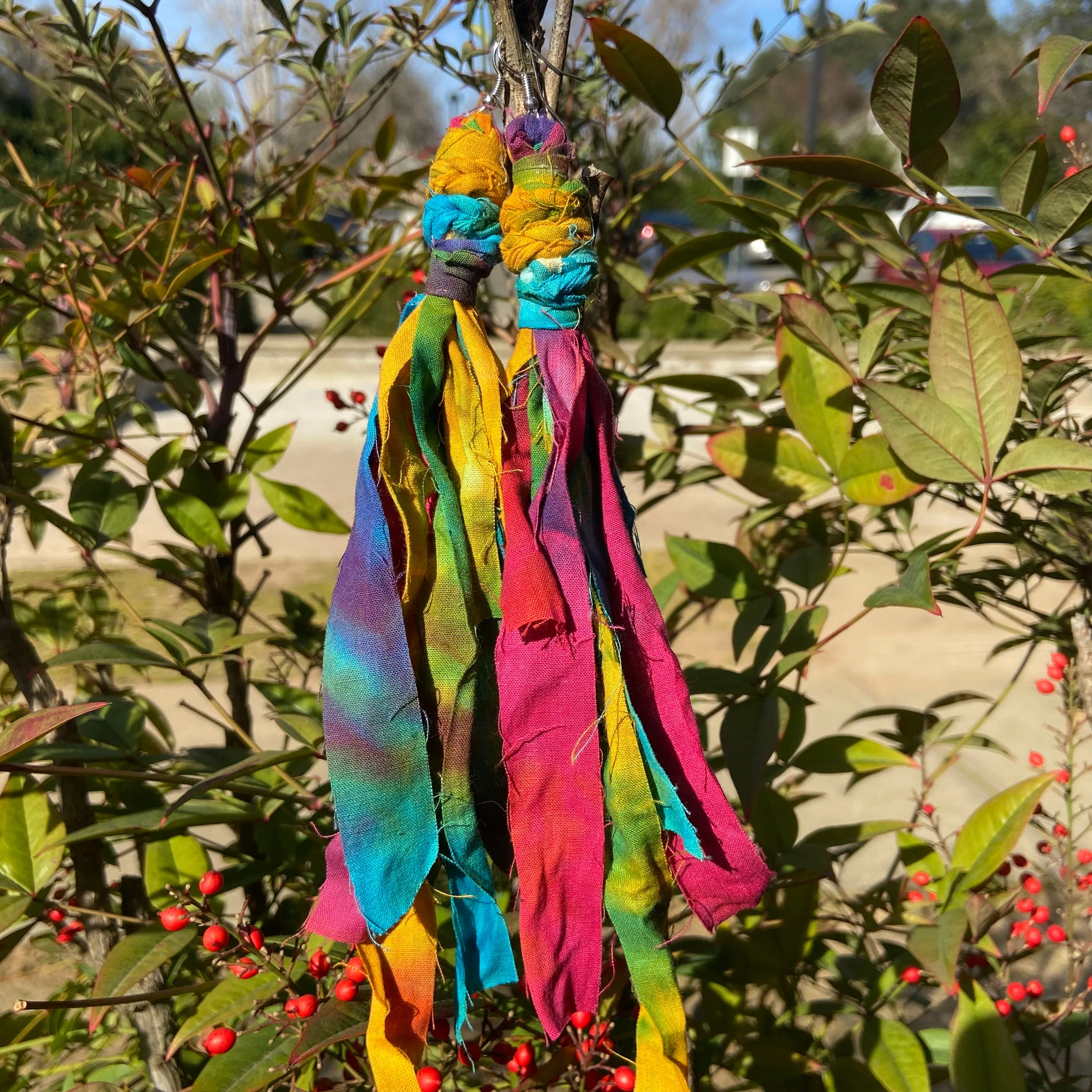 Cotton Tie Dye Bohemian Tassel Earrings - Rainbow Magic