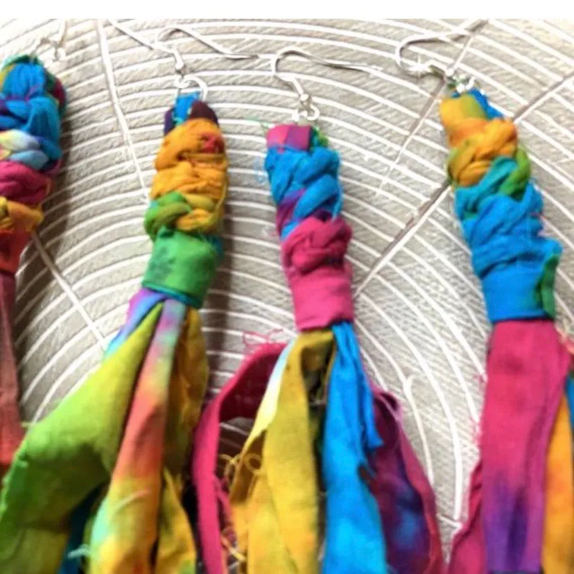 Cotton Tie Dye Bohemian Tassel Earrings - Rainbow Magic