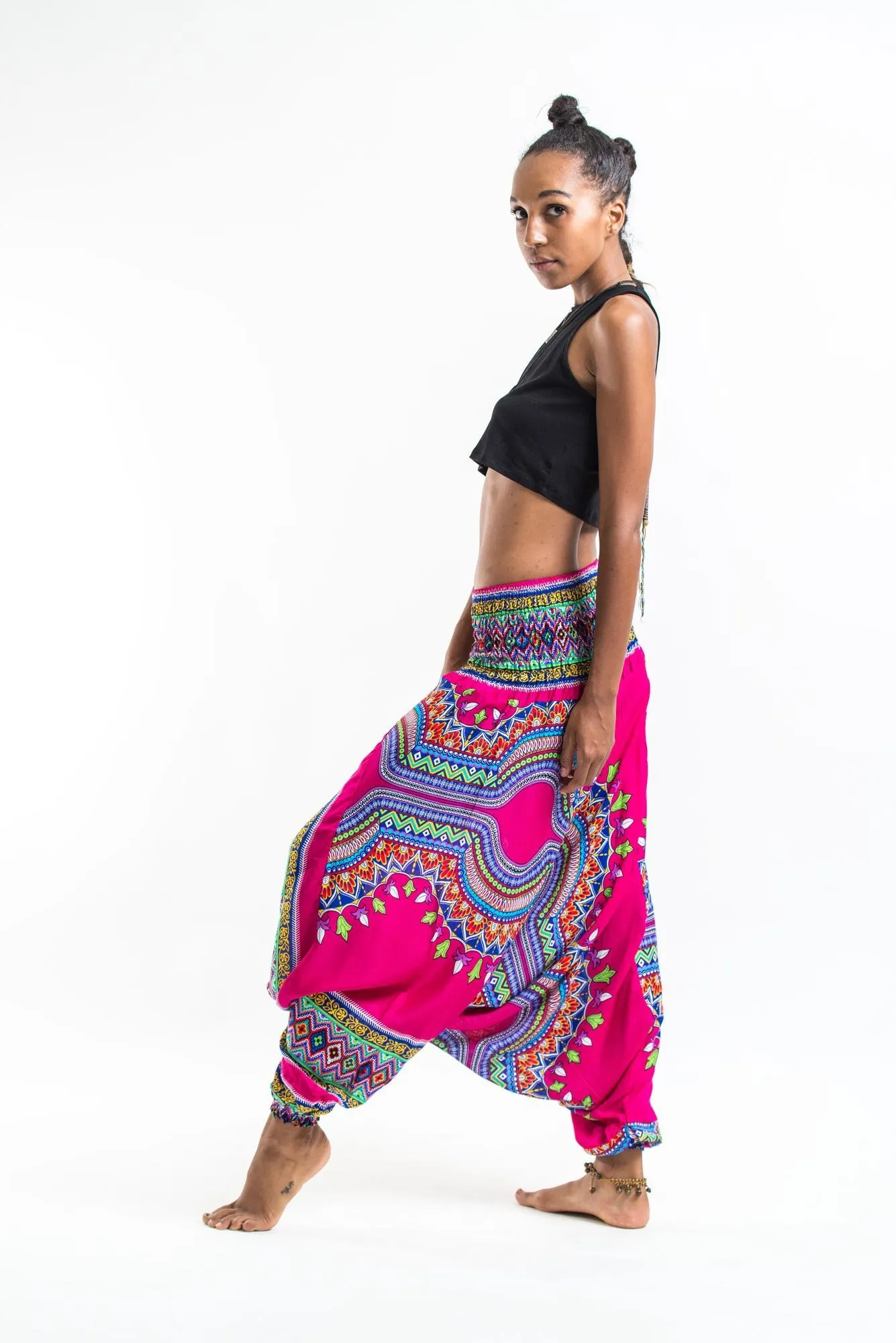 Dashiki Prints 2-in-1 Jumpsuit Harem Pants in Pink