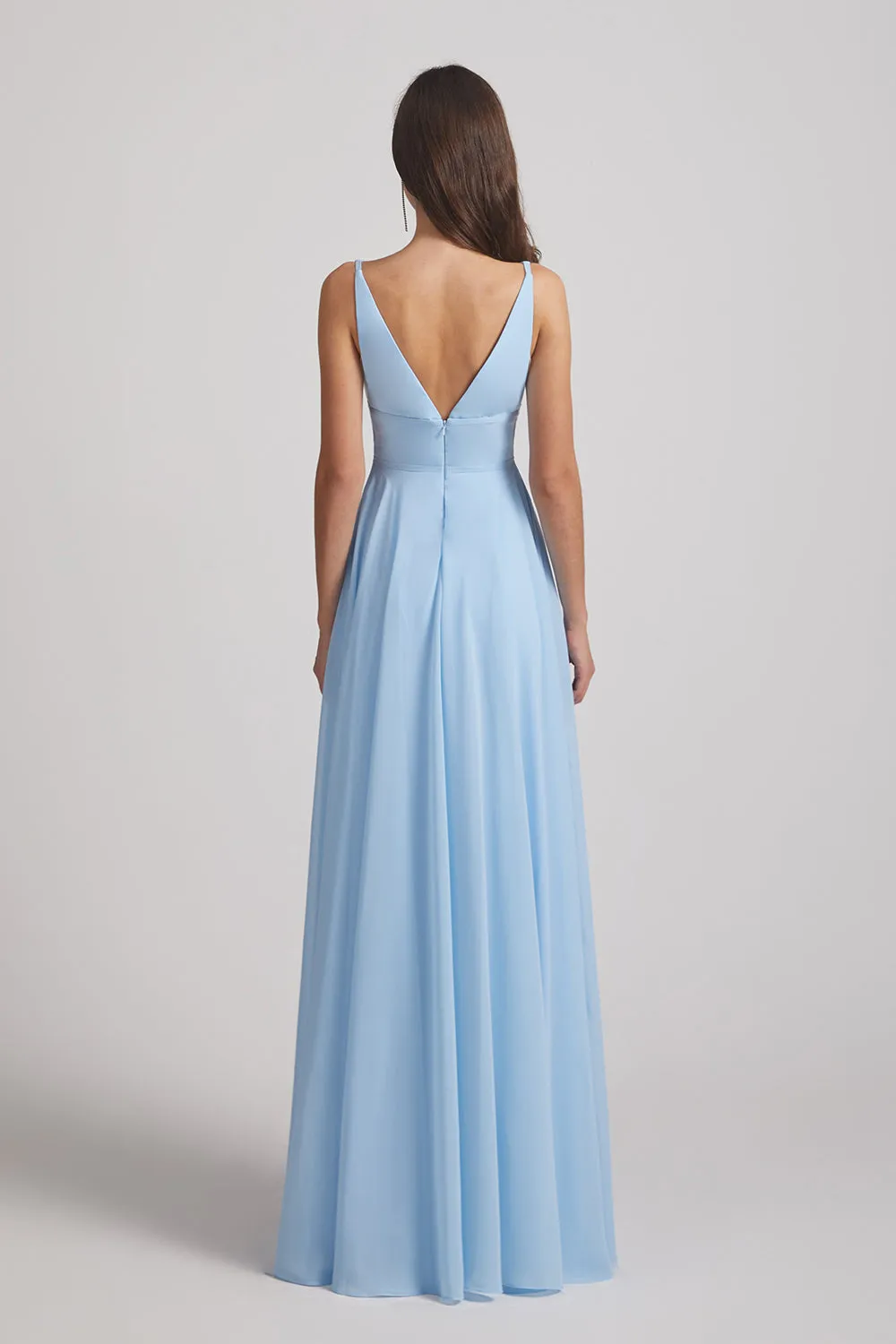 Deep V-Neck Chiffon Bridesmaid Dresses with Low Cut V Back (AF0067)