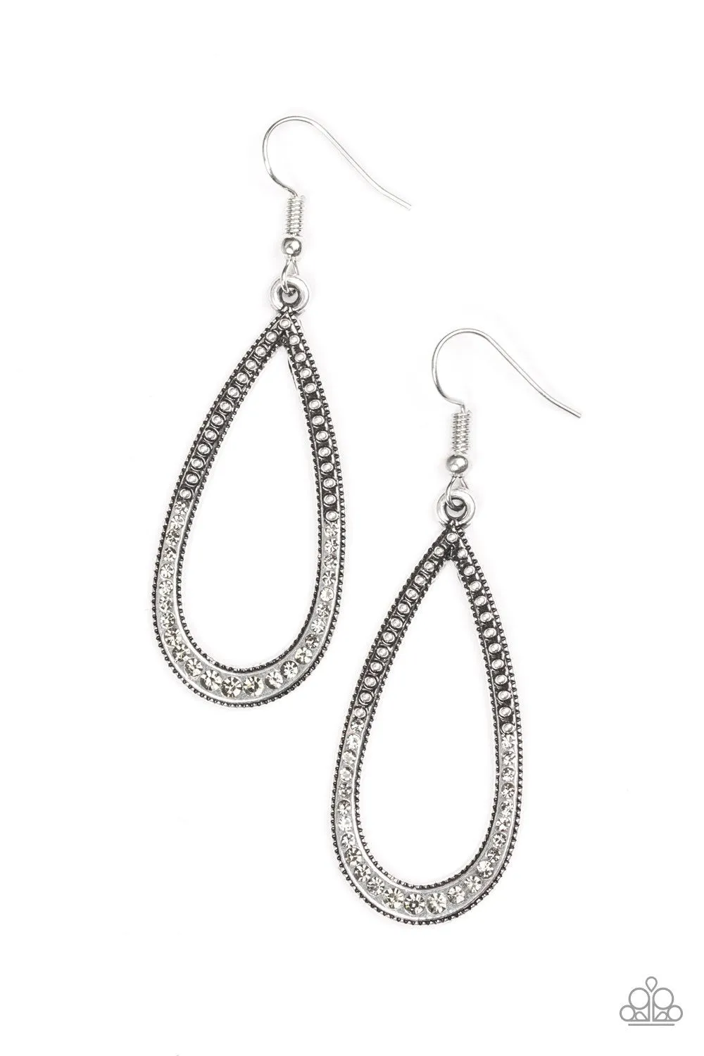 Dripping In Diamonds Silver and Rhinestone Teardrop Earrings - Paparazzi Accessories