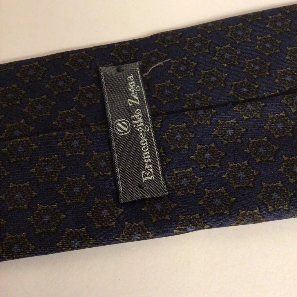 Ermenegildo Zegna Silk Necktie, Dark Geometric