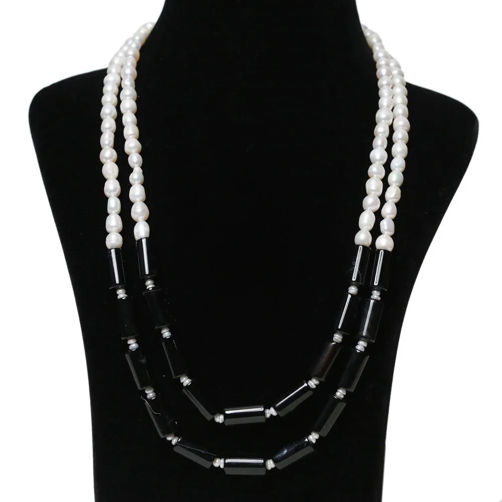 Evangeline Onyx And Fresh Water Pearl Necklace