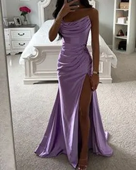 Fabulous Ruched Satin Silky Homecoming Prom Dress With Slit