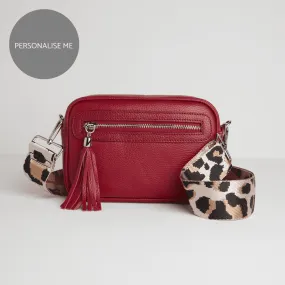 Florence Crossbody Bag in Red with Light Pink Leopard Strap