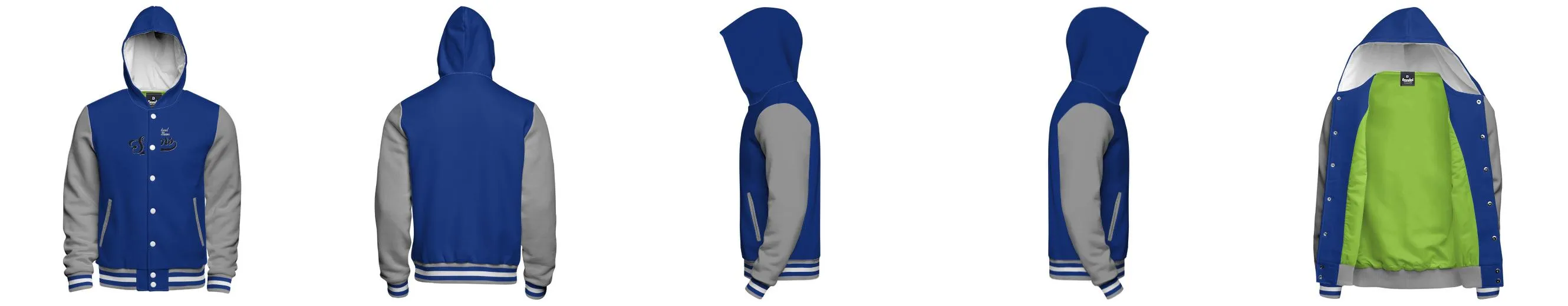 Hooded Cotton Fleece Varsity Jacket With Custom Printed Lining