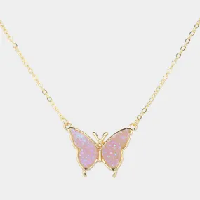 Lavender Butterfly Druzy Pendant Necklace