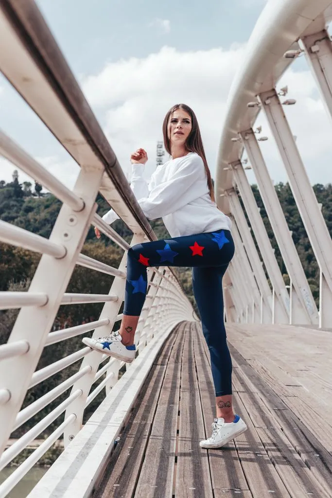 Leggings Blu con Stelle Rosse e Blu elettrico laminato