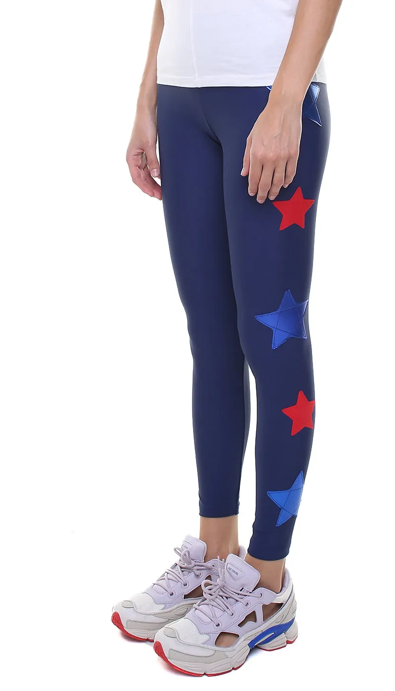 Leggings Blu con Stelle Rosse e Blu elettrico laminato