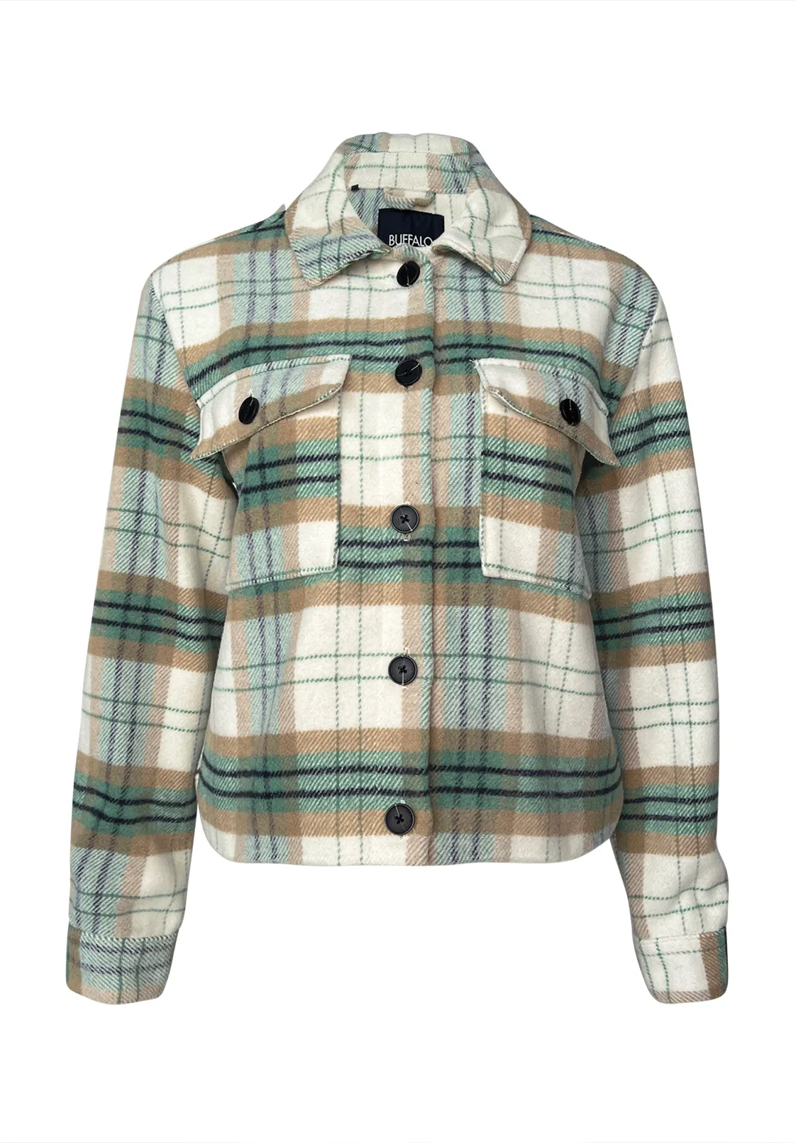 Lissandra Women's Cropped Shacket in Cream Green Plaid - JK0016F