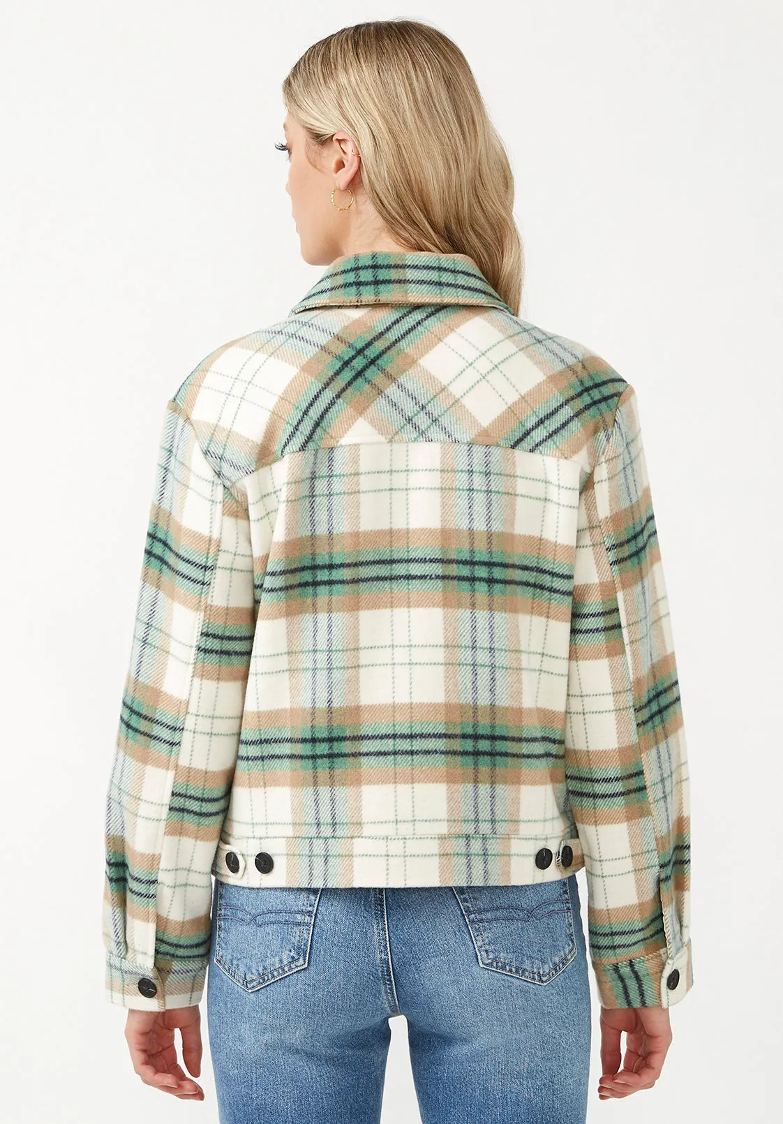 Lissandra Women's Cropped Shacket in Cream Green Plaid - JK0016F