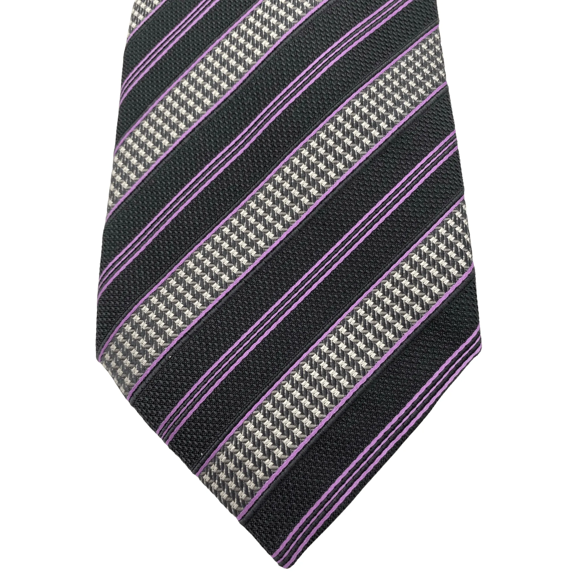 LOMBARDO Diagonal Striped Tie - Navy, Purple & White