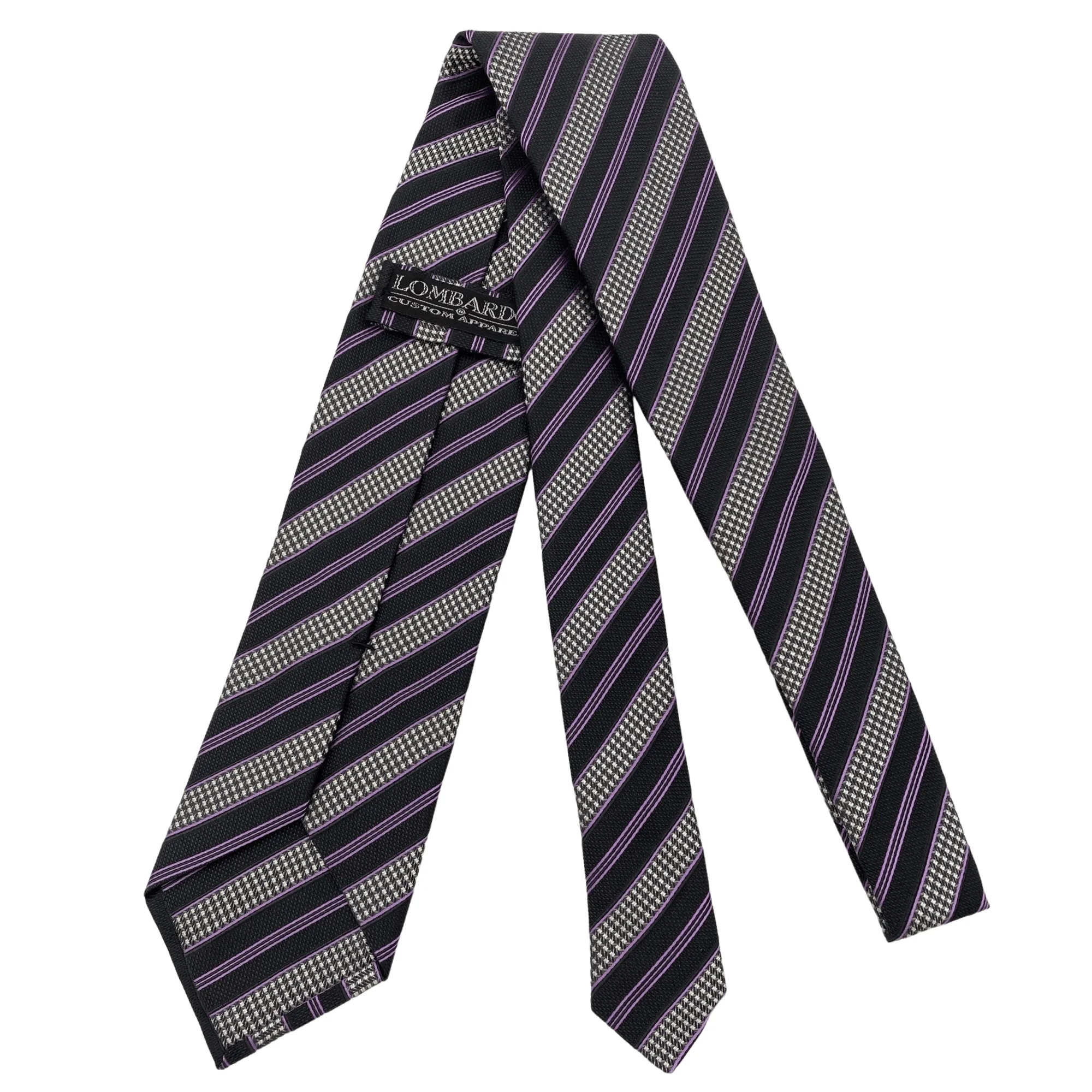 LOMBARDO Diagonal Striped Tie - Navy, Purple & White