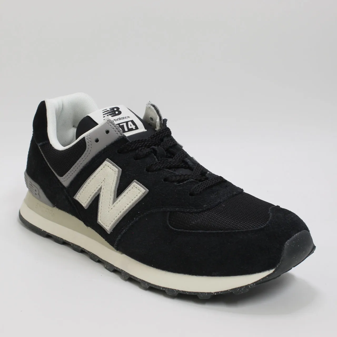 Mens New Balance 574 Trainers Black Grey White Green Leaf