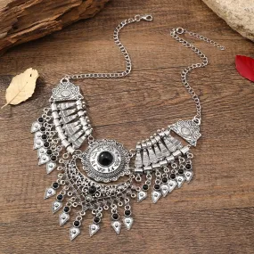 Multilayer Vintage Style Chunky Necklace With Tassel Pendant Clavicle Chain Women's Ethnic Style Necklace