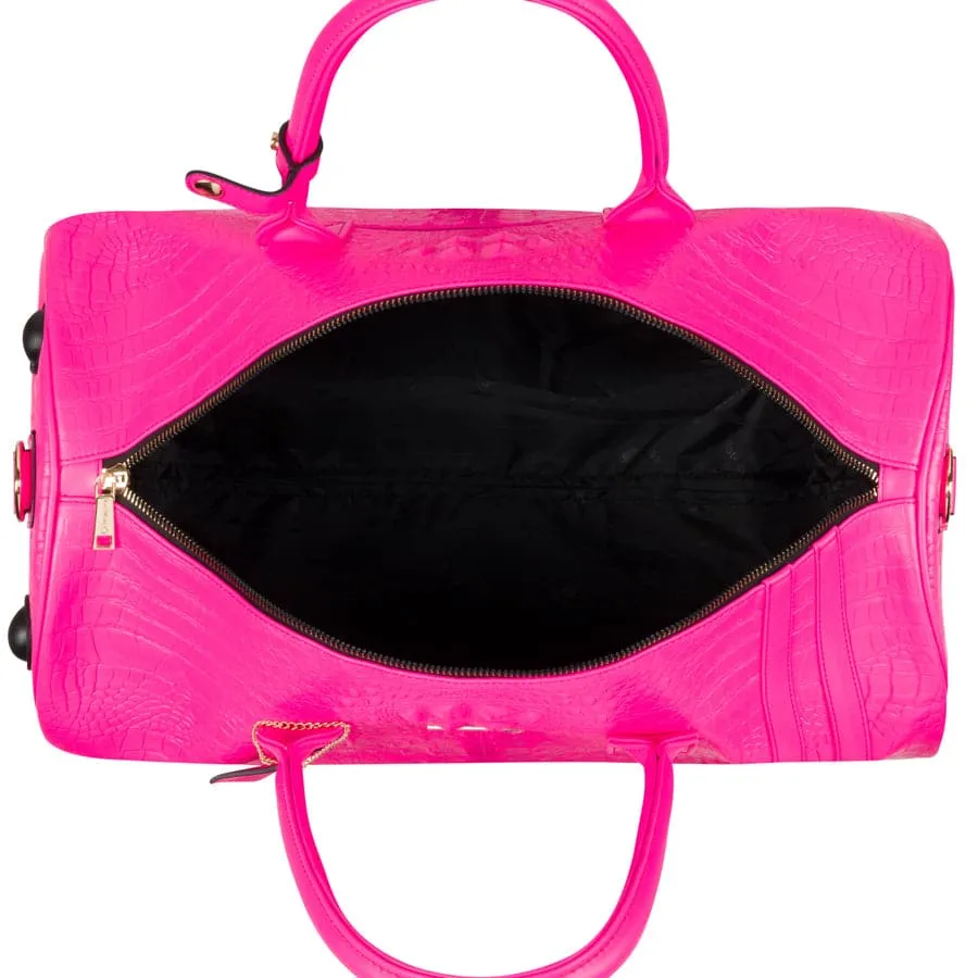 Neon Pink Apollo 2 Faux Crocodile Skin Rolling Duffle Bag