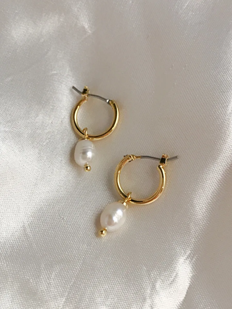 Pearl Charm Dangle Hoops