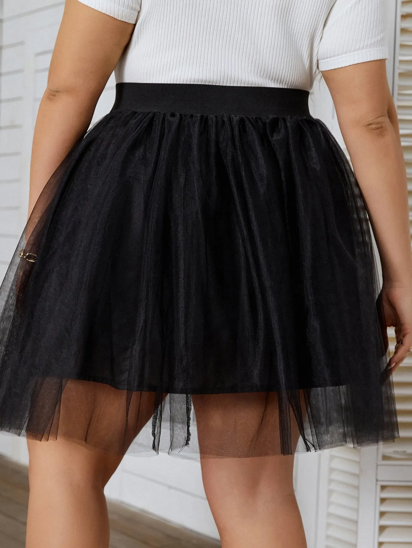 Plus High Waist Mesh Flare Skirt