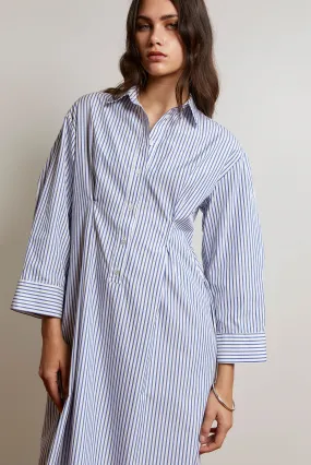 Pullover Shirt Dress | Cotton Stripe | Dark Blue   White