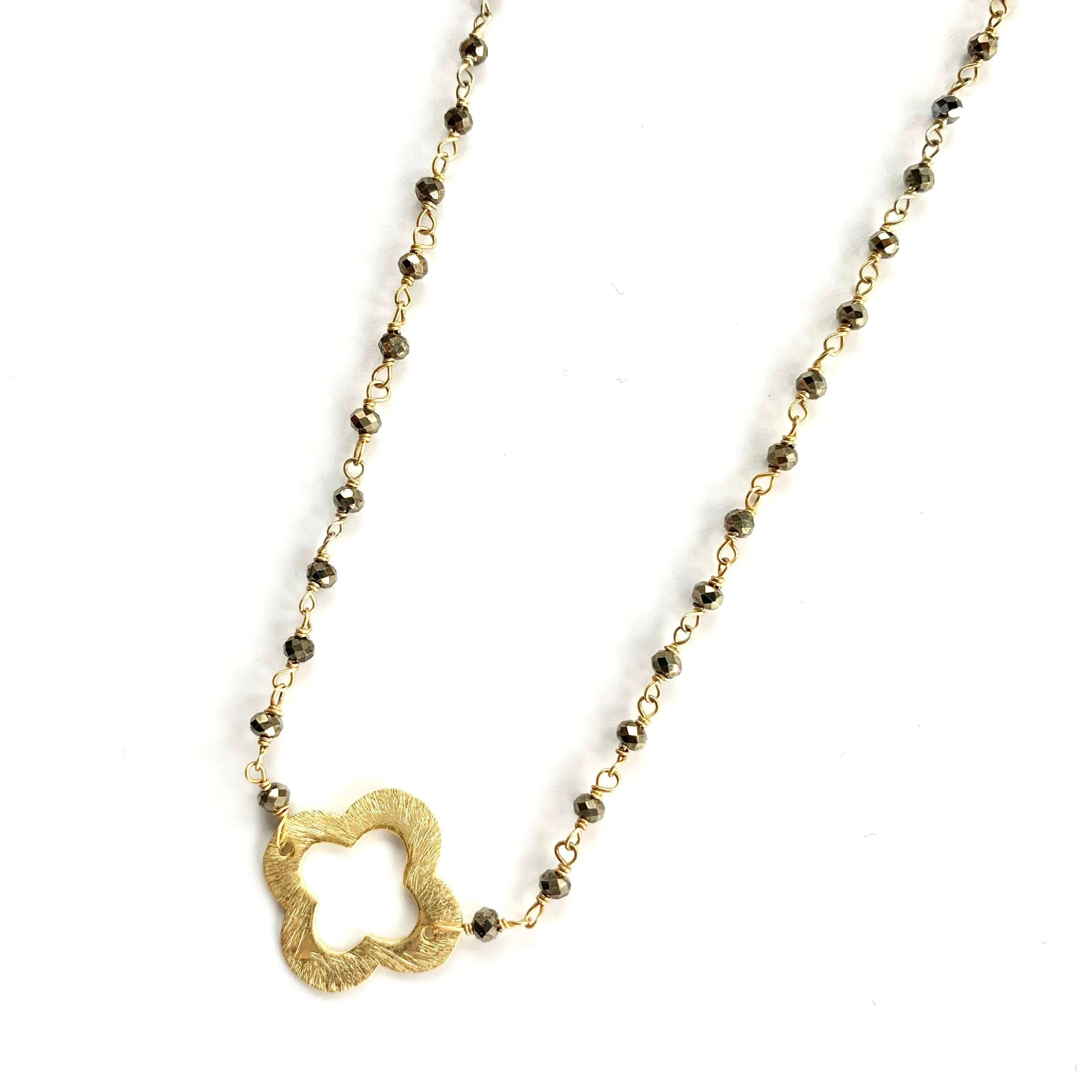 Pyrite   Clover Short Necklace