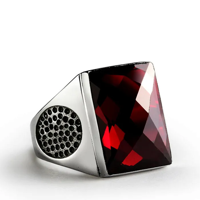 Red Garnet Gemstone Mens Ring 925 Sterling Silver Handmade Vintage Ring