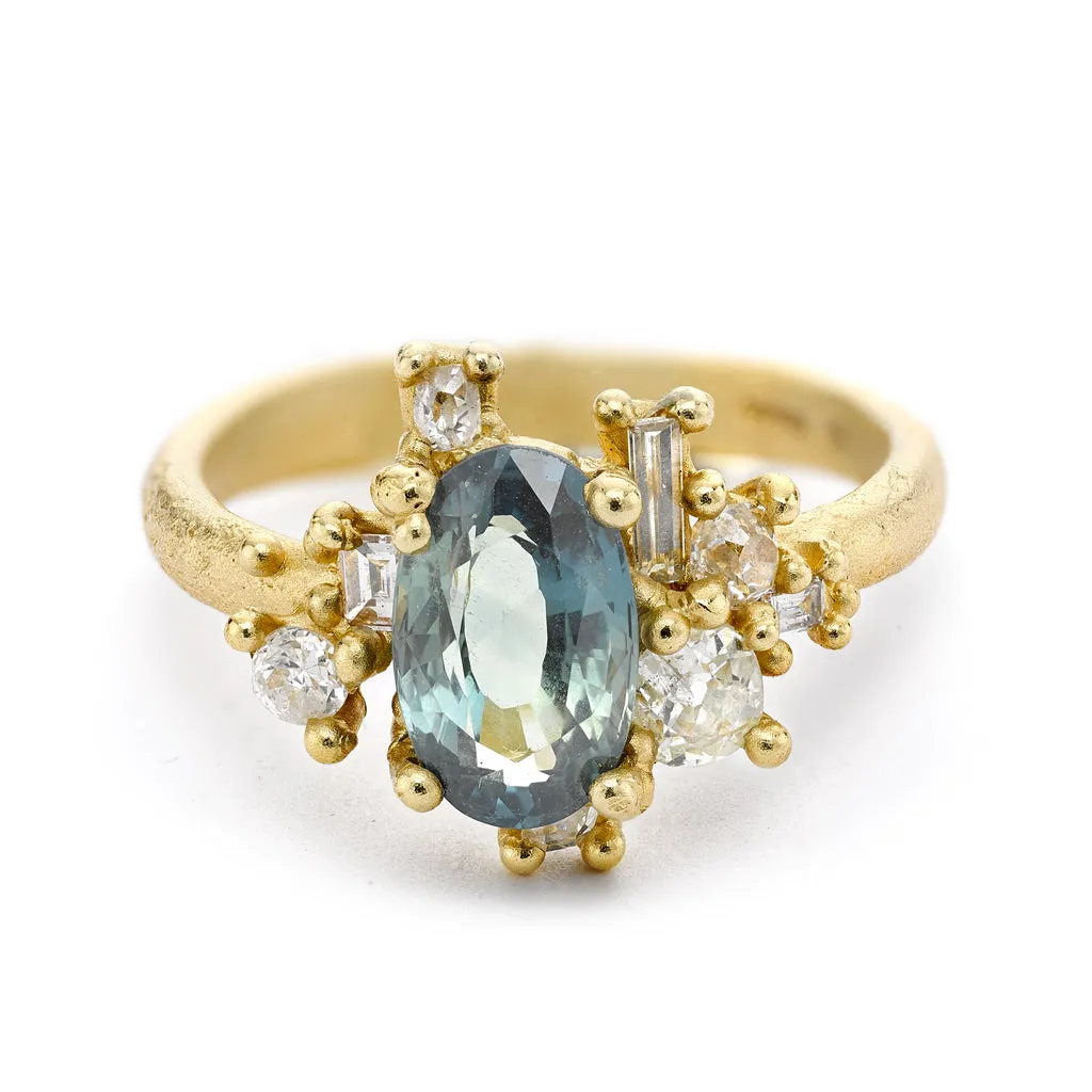 Sapphire and Diamond Sweeping Cluster Ring