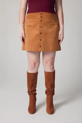 Snap Button Corduroy Skirt - Caramel