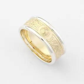 Tara Narrow Yellow Gold Ring with White Gold Trims